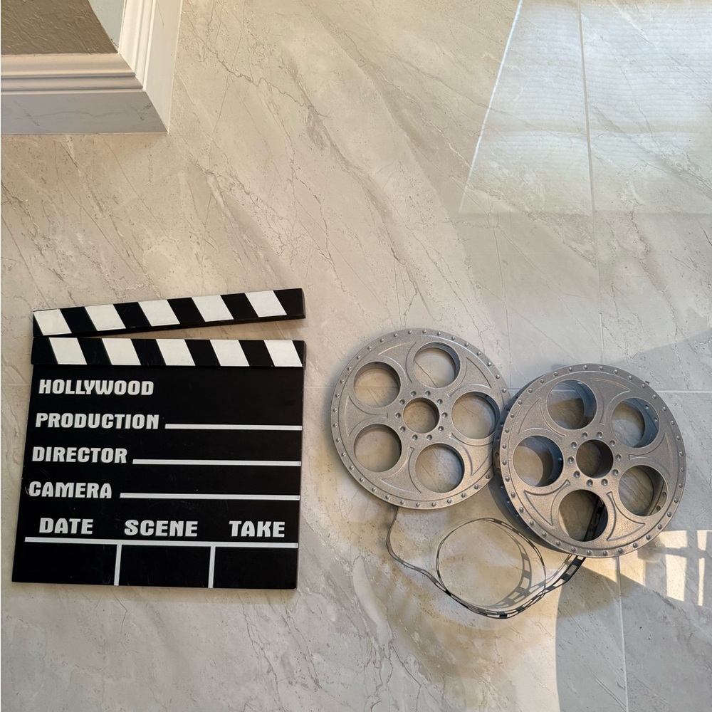 Hollywood Clapperboard & Film Reels home movie theater cinema decor accents set